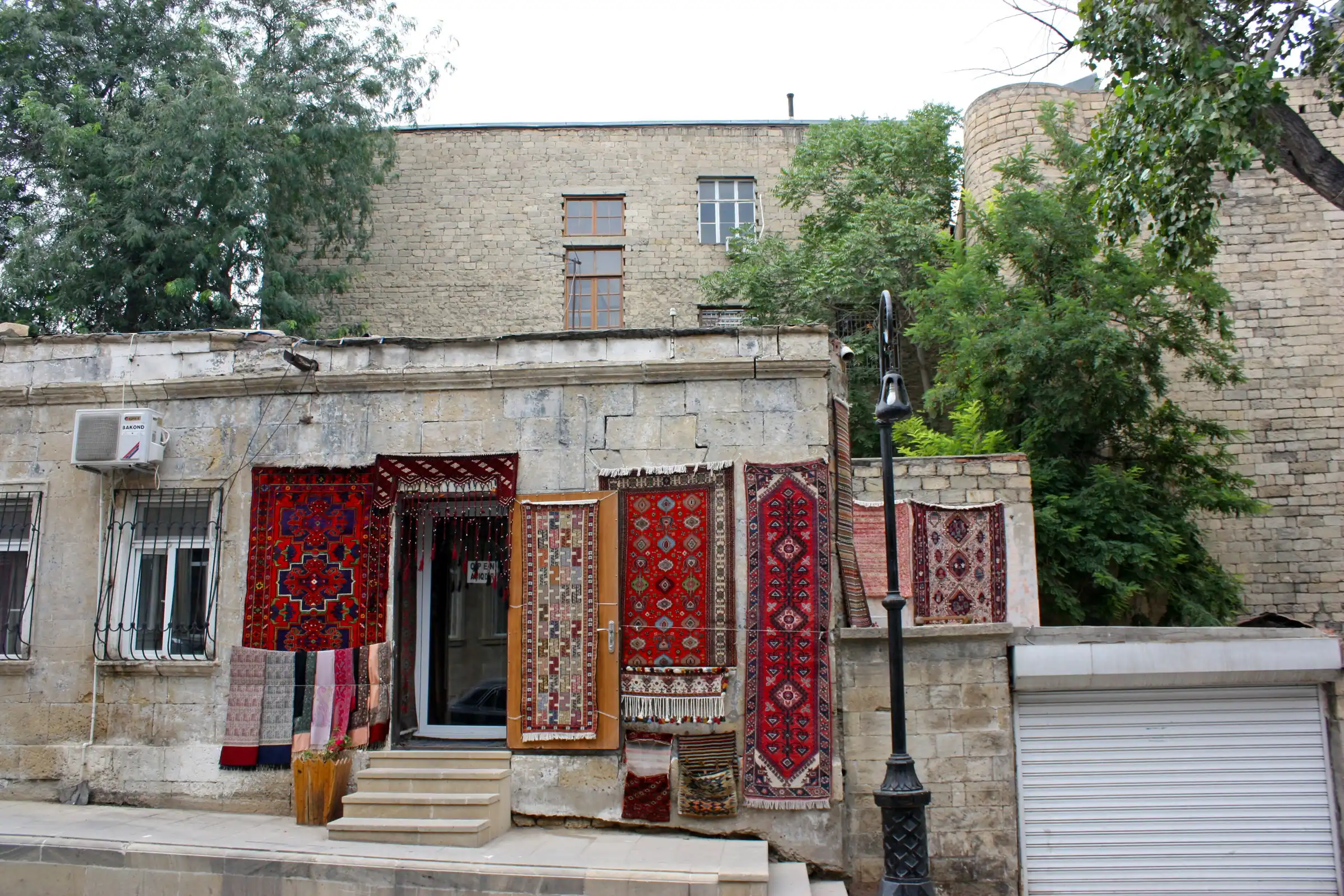 Carpets hung outside a shop in Baku's old city