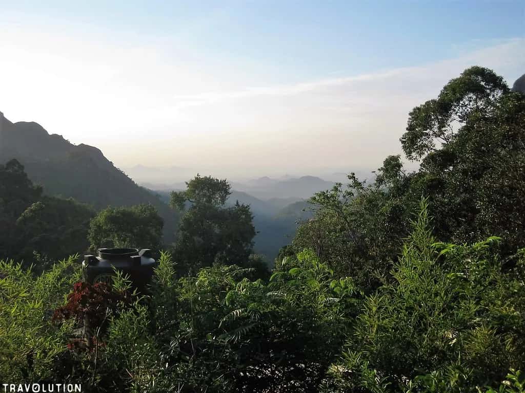 The view down the Ella Gap, hills folding away into the haze