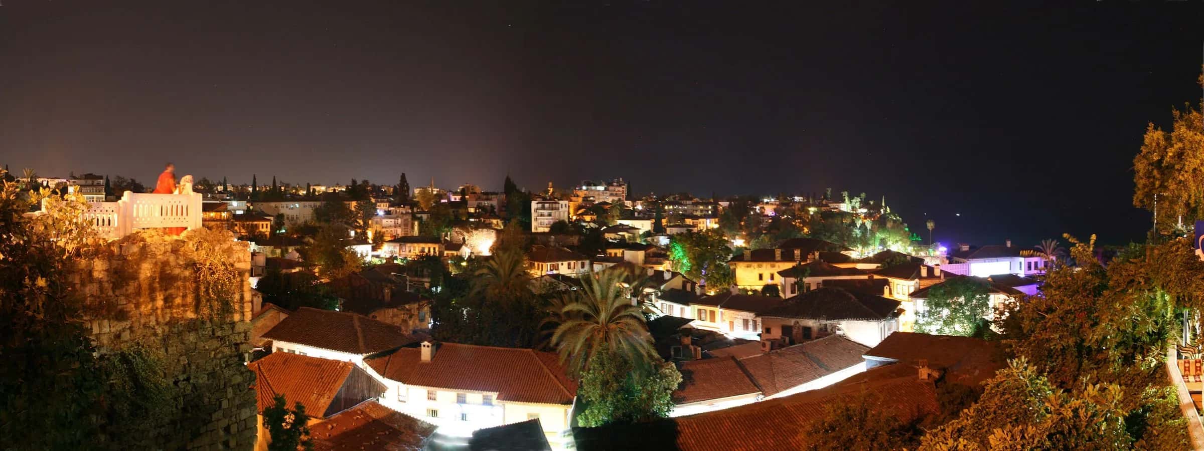Kaleici's rooftops lit at night