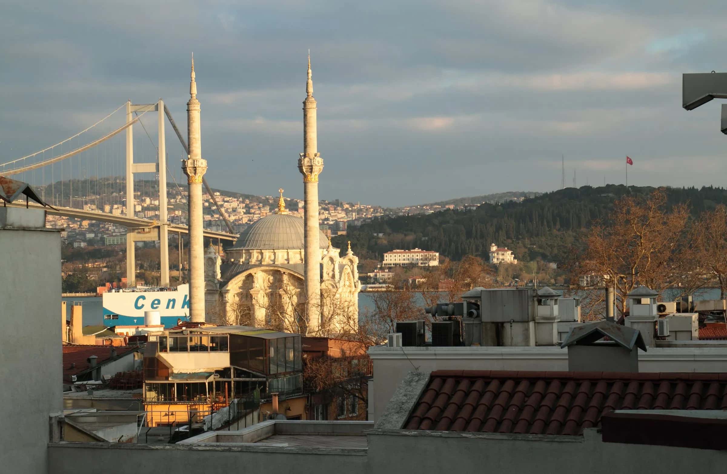 Ortakoy mosque beneath the Bosphorus bridge