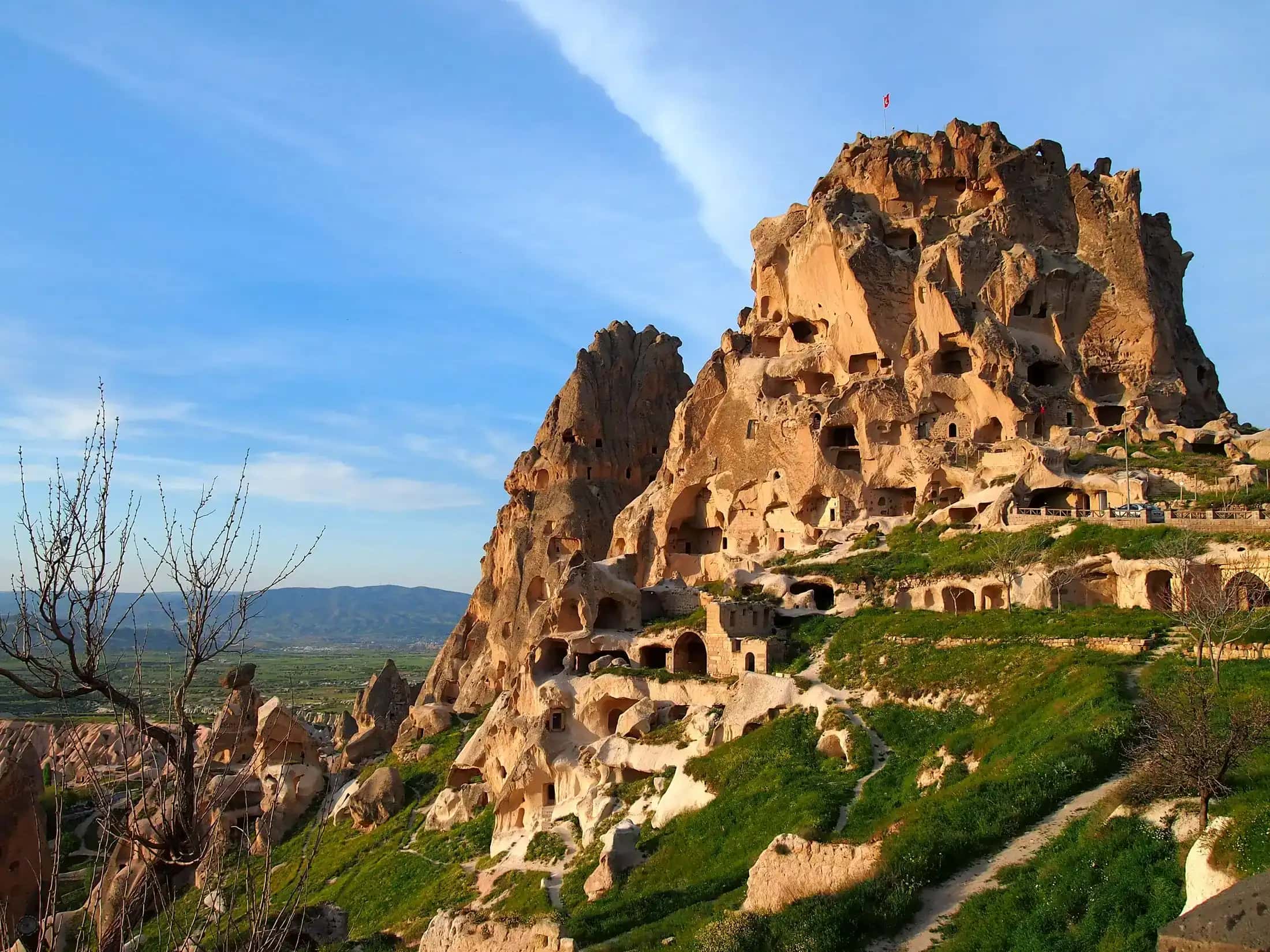 The rock castle of Uchisar in evening light