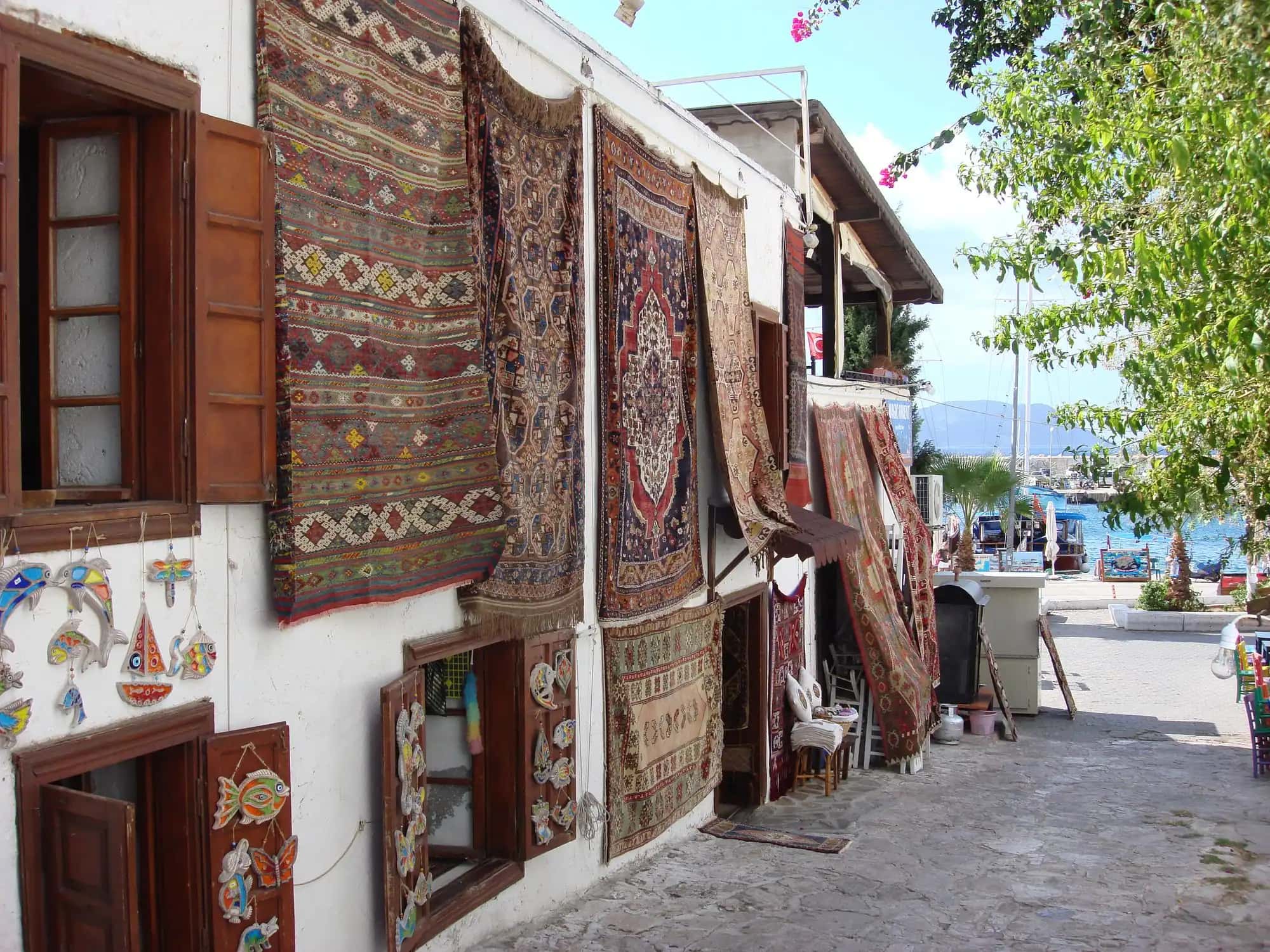 Carpets hung along a lane in Kaleici