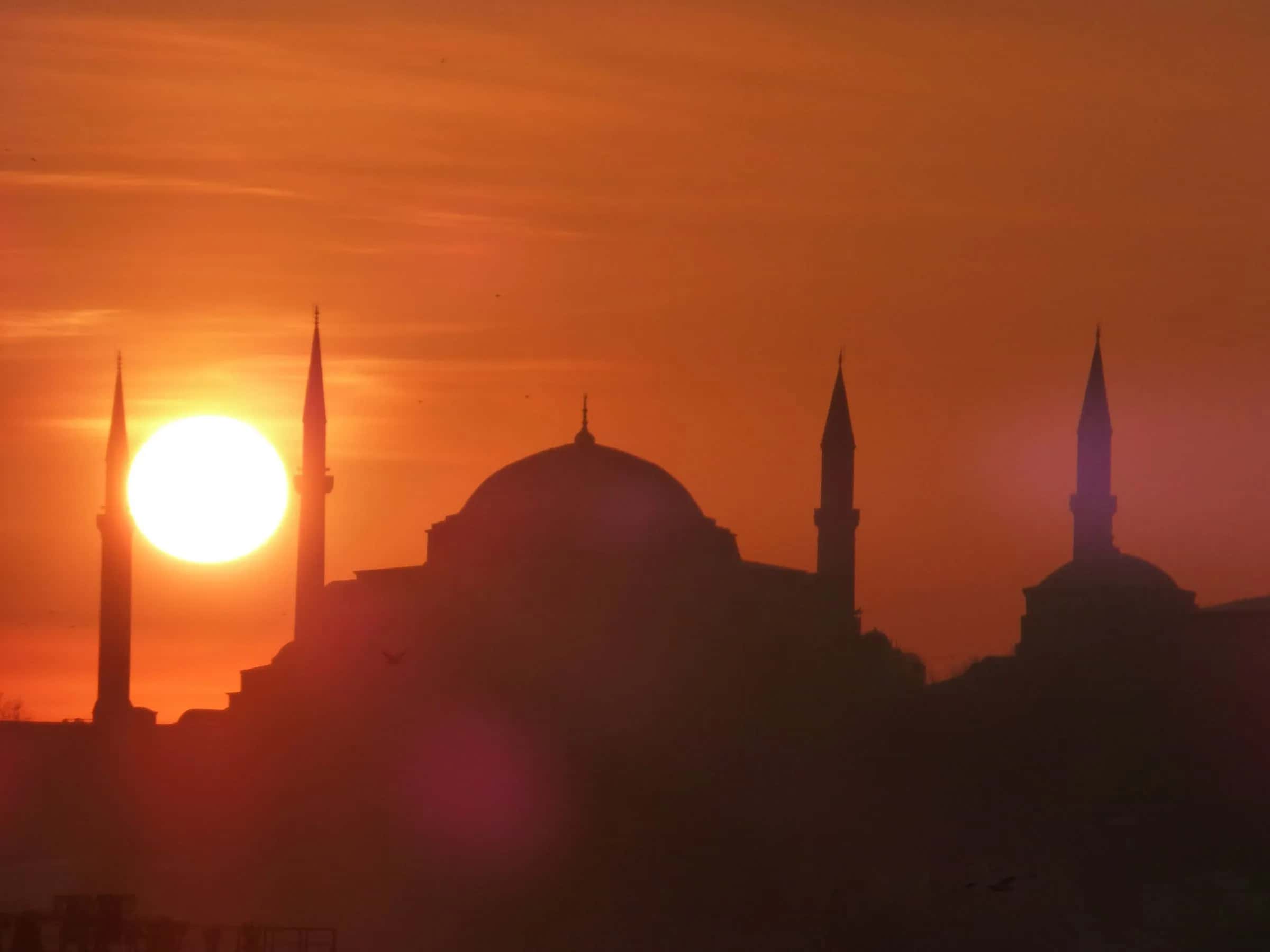 Hagia Sophia against the setting sun